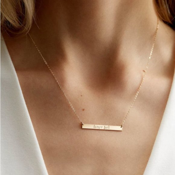 Custom 14k Gold "Serra" Bar Necklace - "INVICTUS" with blackbird - Picture 12 of 15